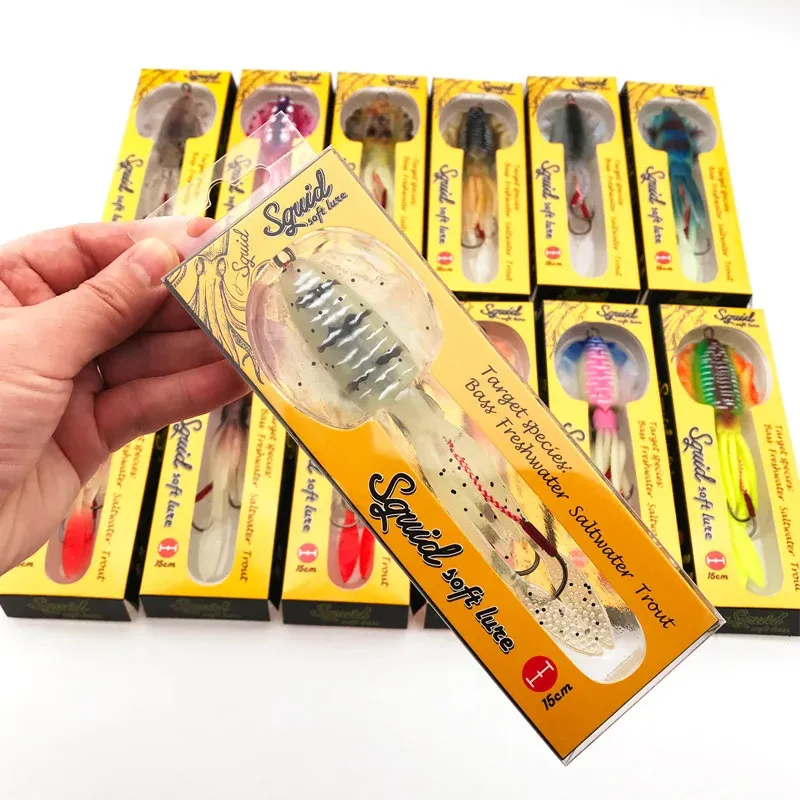 1pcs 60g de polvo, gabaritos de cabeça 15 cm para pesca de barco de pesca profunda de lula de lula biomimética iscas macias de acessórios de pesca equipamento