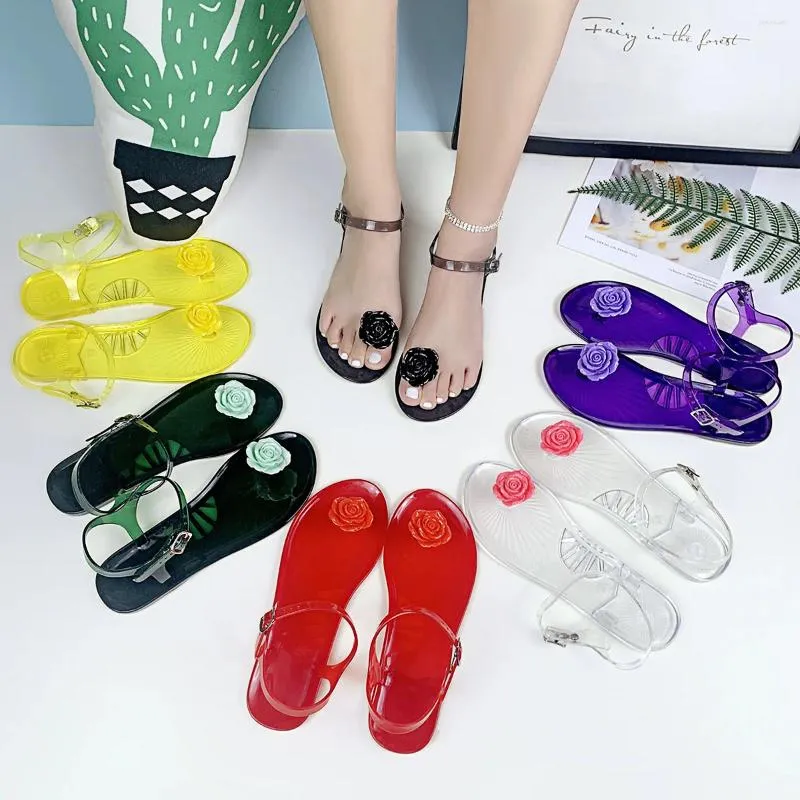 Sandals Summer 2024 Women's Camellia Fruit Adult Girls Non-slip Soft Bottom Flat Jelly Shoes Ladies Sole PVC Beach Shoe