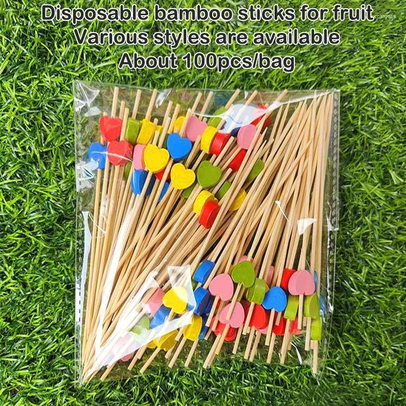 Forks Bamboo Disposy Bamboo Bams Picks Buffet Cupcake Fruit Fork Party Cake Dessert Salade Sticks Sticks Tureau de dents