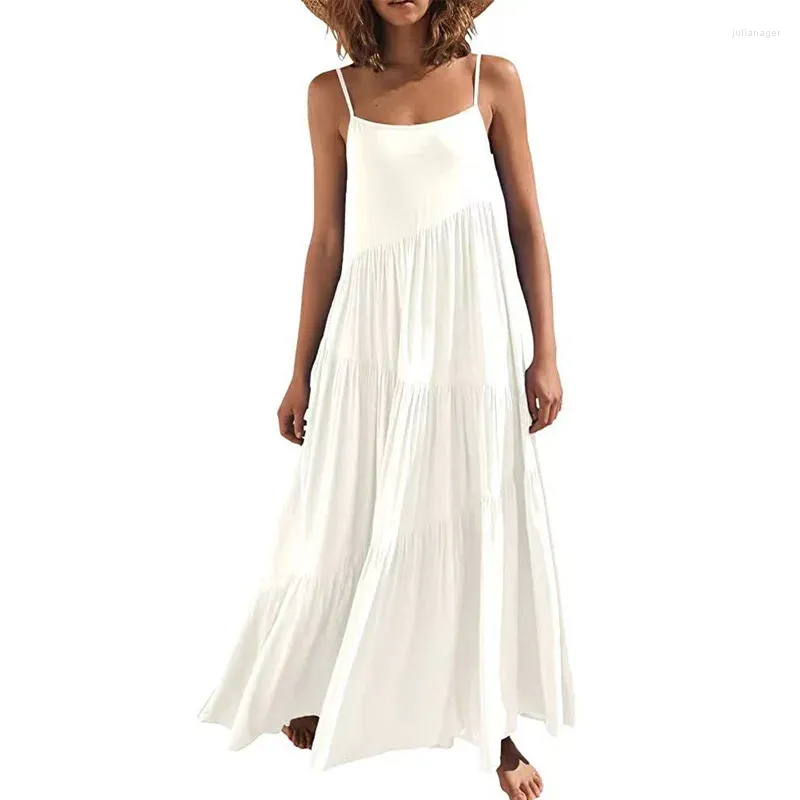 Abiti casual Donne estive sciolte abiti maxi sexy spaghetti cinghia boho spiaggia giubbotto senza maniche femminile