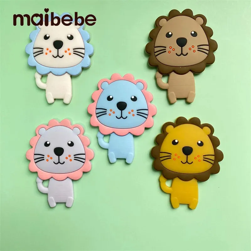 5pcs Silicone Teether Lion Cartoon Animal BPA Free Rodents Teething Necklace Food Grade Infant Chewable Toys Baby Teether 240407