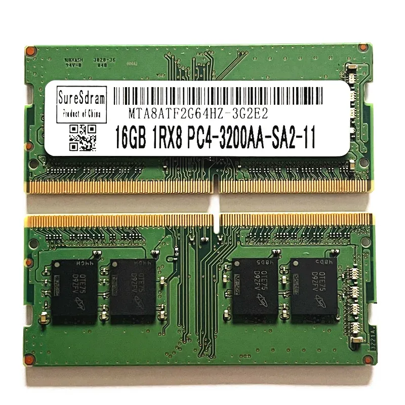 RAMS DDR4 RAM 16 Go 3200 Mémoire d'ordinateur portable SODIMM pour MTA8ATF2G64HZ3G2E2 16GB 1RX8 PC43200AASA211 1.2V