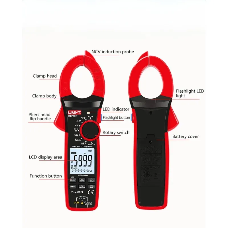 UNI-T UT207B UT208B Clamp Meter Analog Digital Amperimetrisk Clamp 1000A Professionell voltmeter Ammeter AC DC-tång multimeter