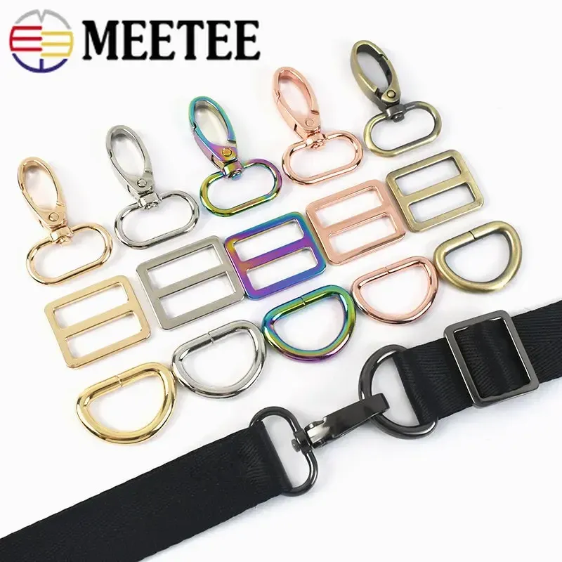 2Sets MeetEe 16-38mm Bolsa de metal fivelas de fivelas giratórios fecho de lagosta Tri Glide Sliders D Ring Ajustar Claspes de webbing gancho DIY Acessórios