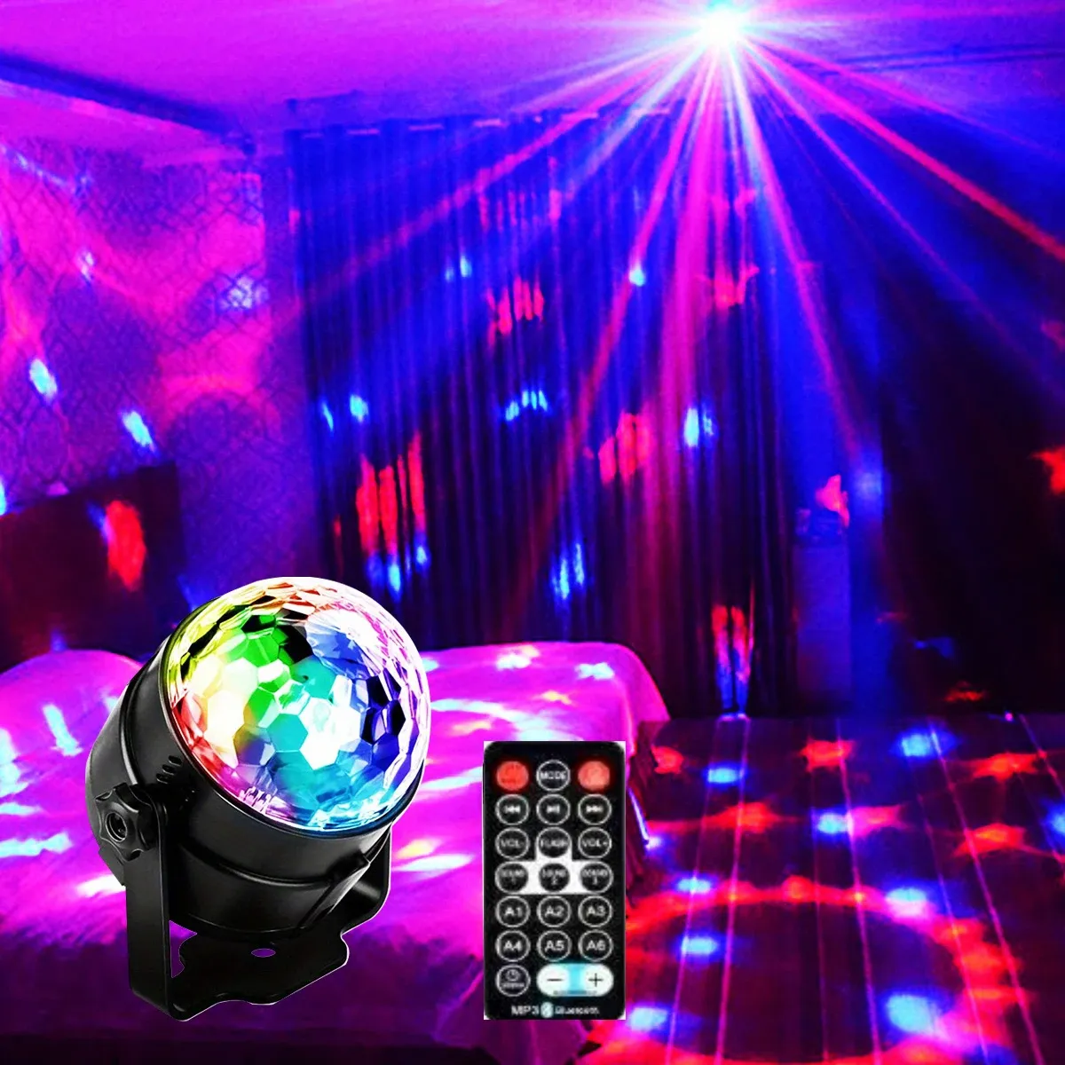 1pc Disco Ball DJ Night Lights, звук активированный RGB вращающийся сценический стробоскоп для домашней комнаты декор дня рождения свадебный танец вечеринки