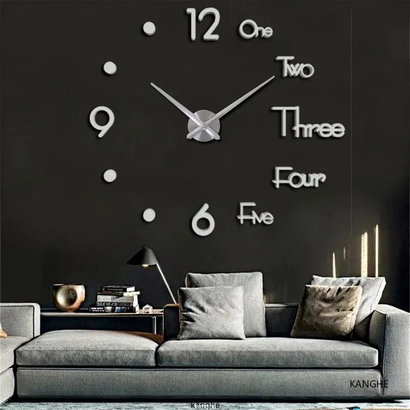 2022 Modernes Design großer Wanduhr 3D DIY Quarzuhren Mode Uhren Acrylspiegelaufkleber Wohnzimmer Wohnzimmer Dekor Horloge