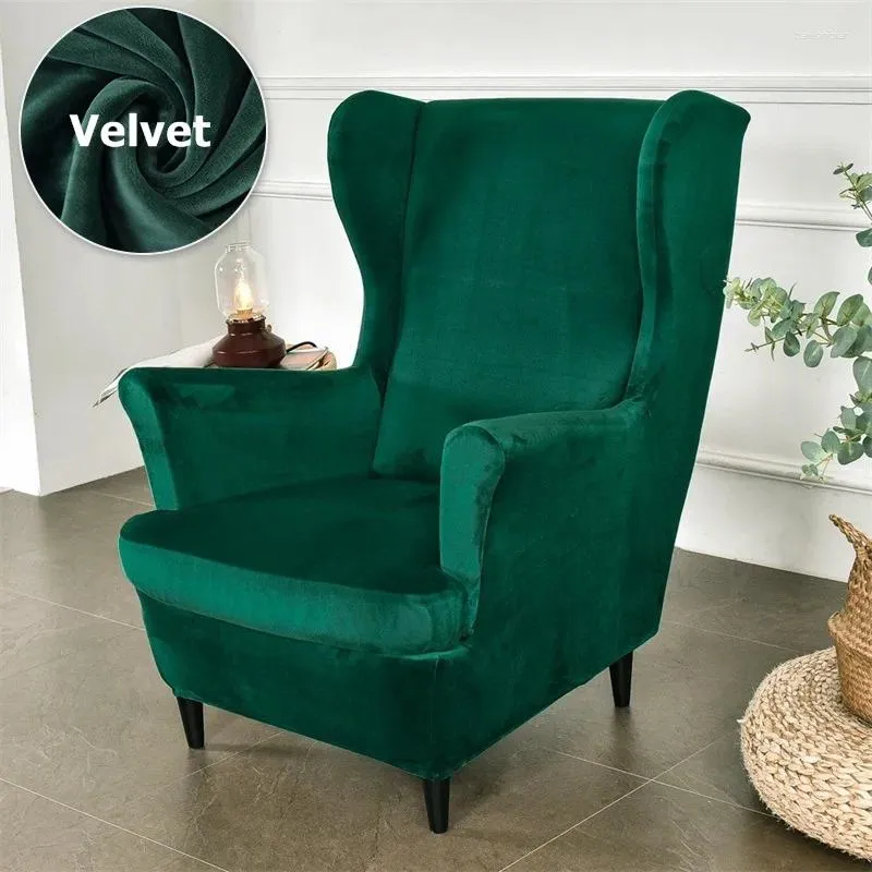Chair Covers Velvet Wing Cover Stretch Spandex Armchair Removable Wingback Sofa With Seat Cushion For Dining Room