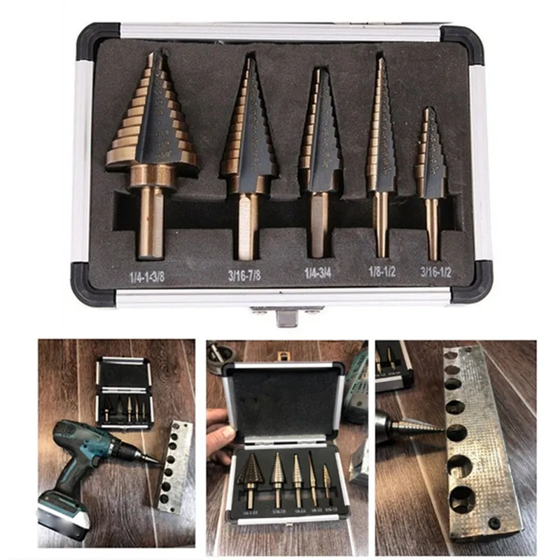 3/5 datorer HSS Cobalt Multiple Hole 50 Storlek Steg Drill Bit Set Tool Titaniumbelagd metall Hex Core Drill Bits Woodworking Tools