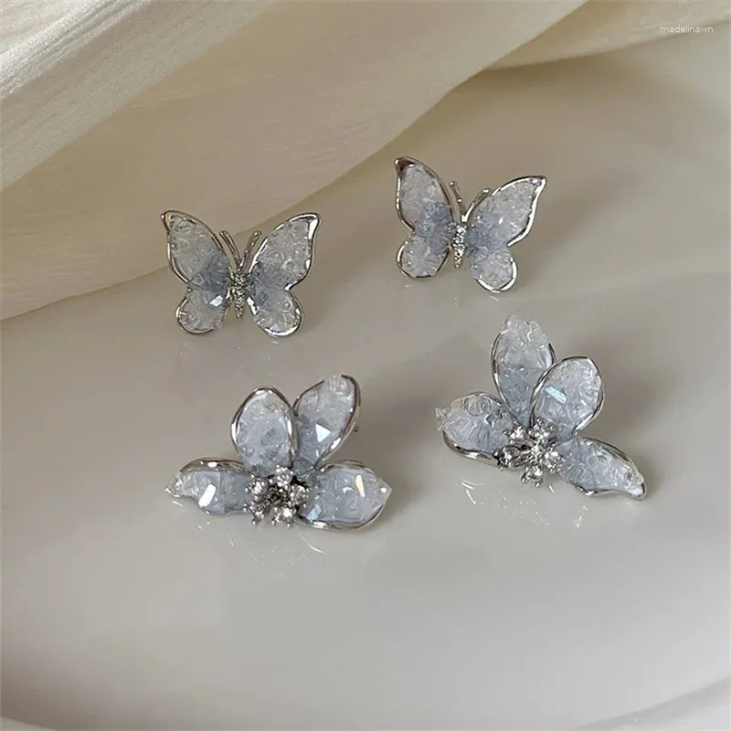 Boucles d'oreilles Couleur coréenne Couleur de la mode Crystal Flower Butterfly pour les femmes