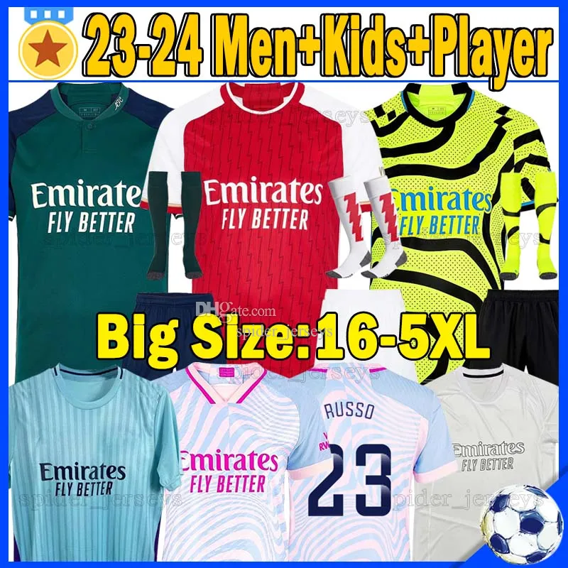 4xl 5xl 23 24 Soccer Jerseys Gunners G.Jesus White Thomas Rice Saka Tierney Havertz Zinchenko Saliba Nketiah 2023 2024 Men Player Kids Kits No More Red Football Shirt More Red Football Shirt