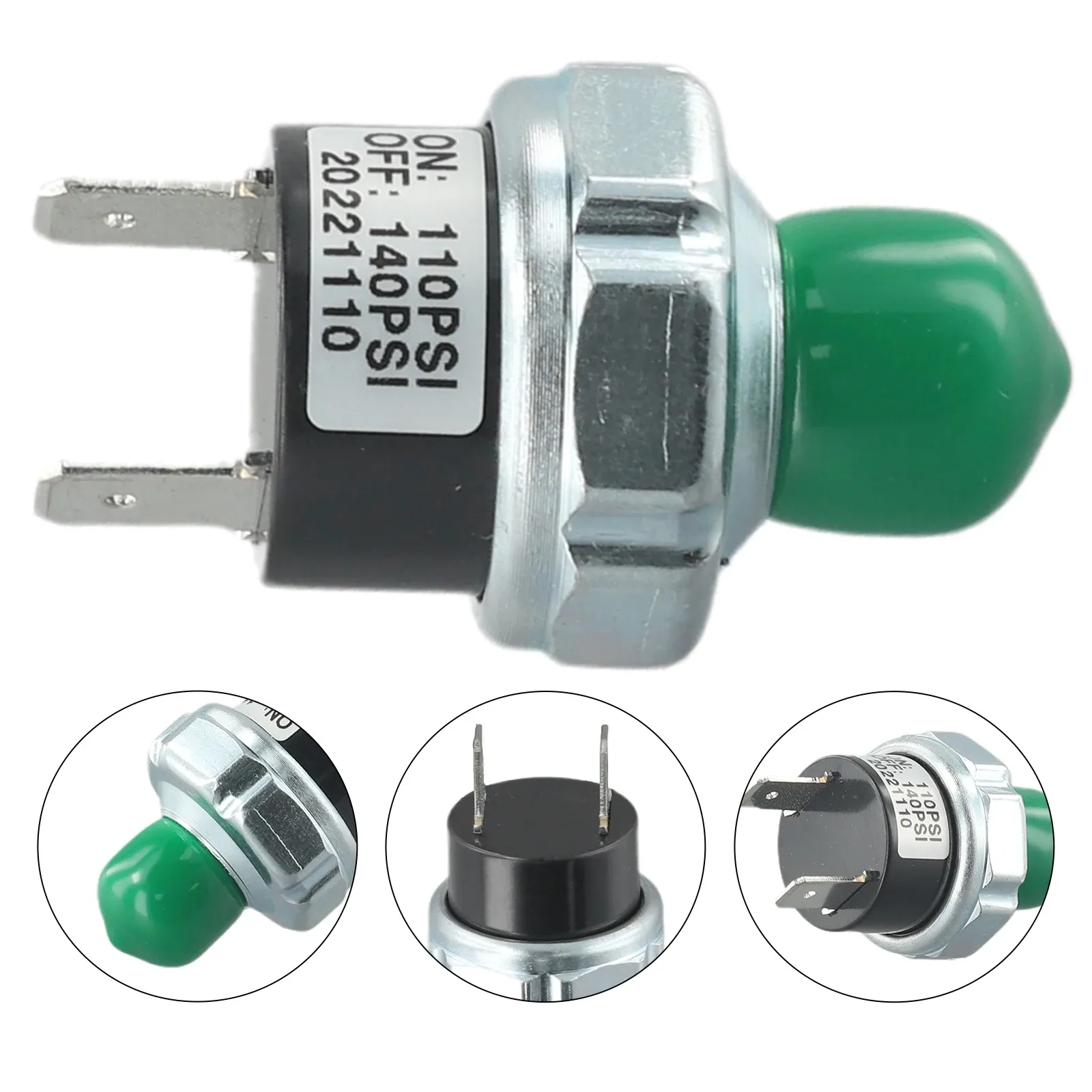 Luftkompressor Druckschalter – 90–120 PSI – 1/4″ NPT – Aluminiumlegierung – 20 A – 12/24 V DC – Für Luftfederung & Zugsysteme – Automatische Druckregelung