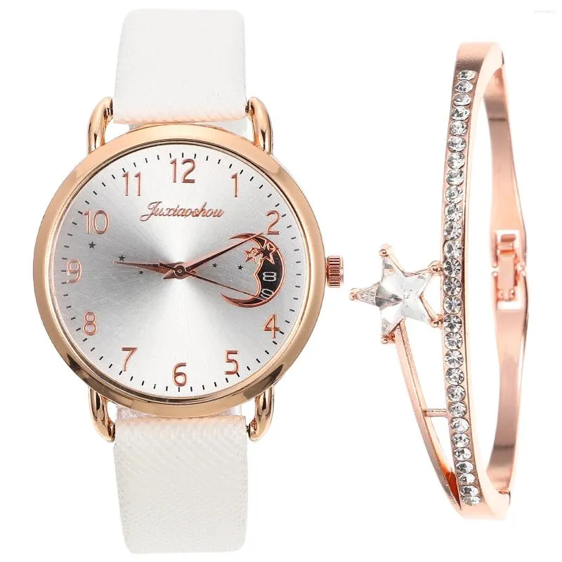 Montre-bracelettes dames lune regards blancs bracelet délicats tons de terre et pU féminins festivals cadeaux élégants pour