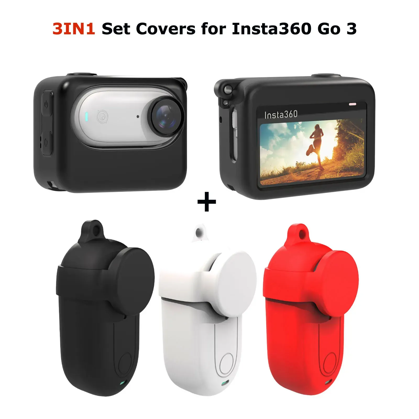 Accessories 3in1 Set Silicone Covers for Insta360 GO 3 Thumb Camera Lens Cap Charging Box Case Dustproof Dropresistant Soft Protective Bag