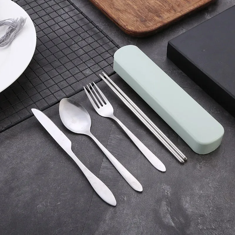 Travel Camping Cutlery Set Portable Tableware Stainless Steel Chopsticks Spoon Fork Steak Knife with Storage Case