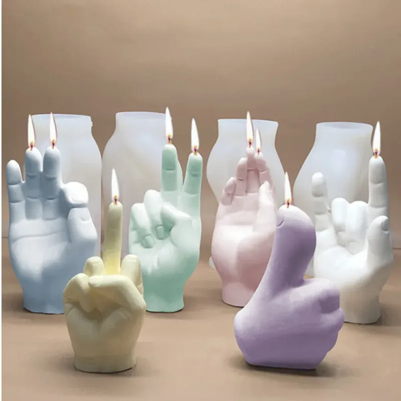 1pc ins Creative Silicone Diy Soy Wax Candle Moule d'aromathérapie Plâtre 3D Geste Finger à la main Moule de décoration intérieure