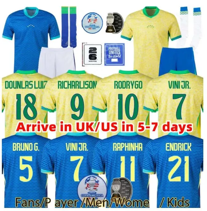 2024 Brazylijska koszulka piłkarska Zestawy dla dzieci Camiseta de Futbol Paqueta Neres Coutinho Football Shirt Jesus Marcelo Casemiro Brasil 2024 25 zestawów piłkarskich Maillots