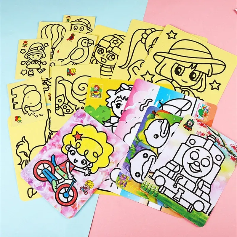 10 pezzi Magic Scratch Art Art Pad Pad Sand Painting Tamni per bambini Apprendimento educativo Educational Learning Creative Drawing Set Toys for Children