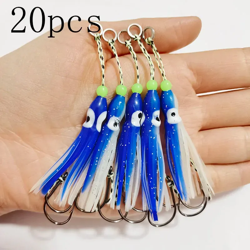 Inchiku Luminous Squid Skirt Double Hooks Soft Lure Pesca 50mm 2g Sea Fishing Lure Inchiku Octopus Glow Rubber Artificial Bait