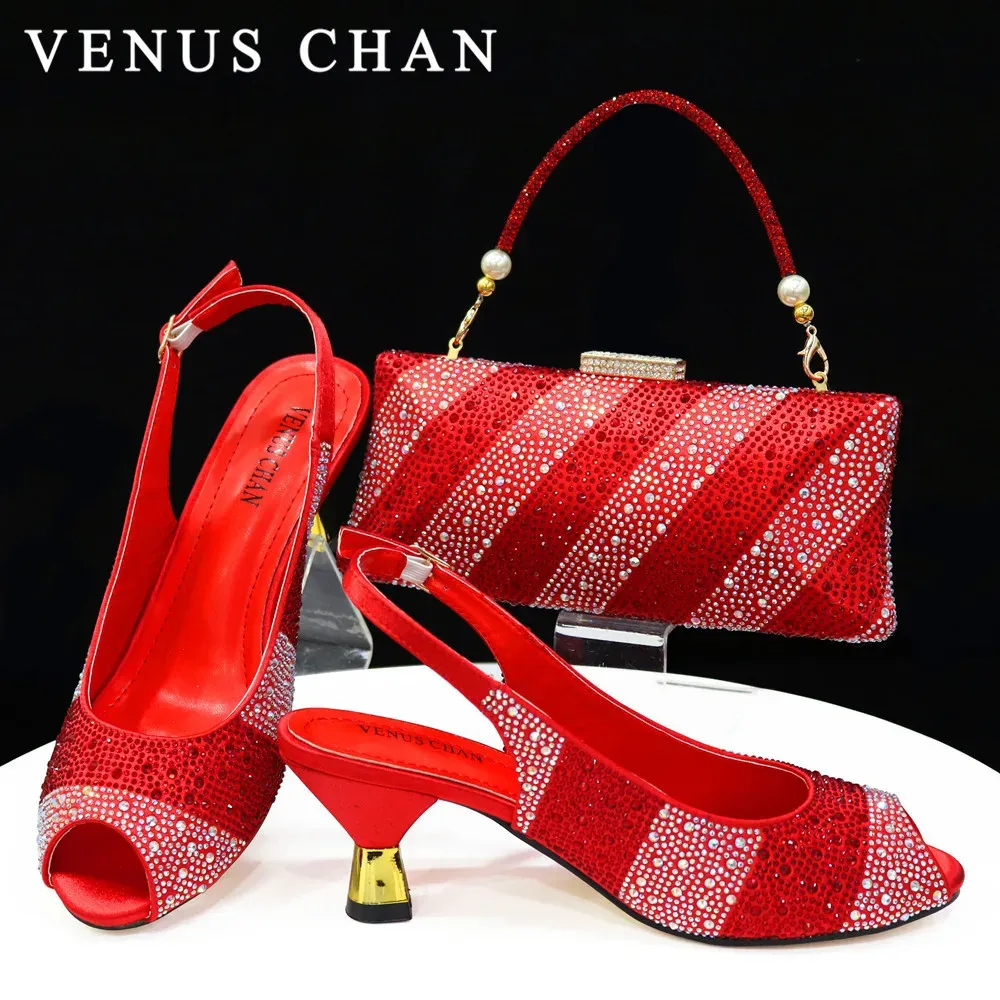 Red Rhinestone Elegant Heels and Matching Bag Set Perfect for Parties and Special Occasions