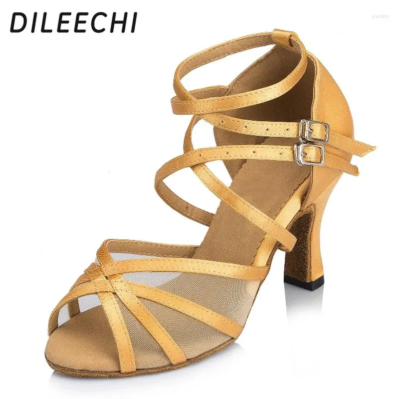 Sapatos de dança Dileechi Skin Satin Setin Latin High-Helted 8cm Companionship Sola