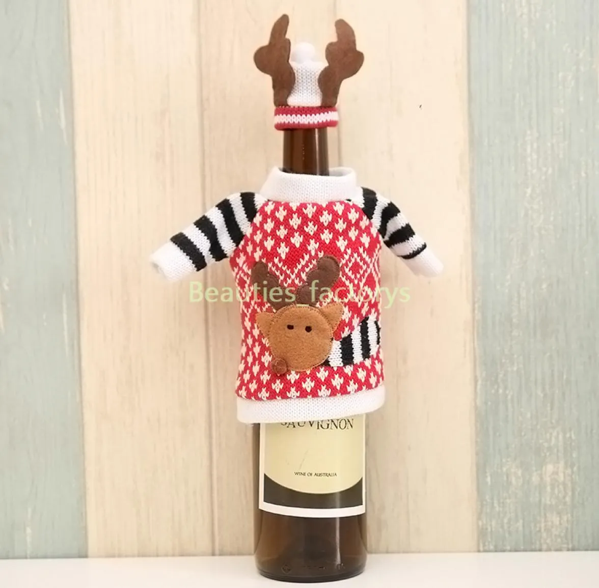 Christmas Elk Wine Bottle Cover Set Knitting Bag Funny Xmas New Year Home Decor Dining Room Table Decoration Reindeer3526038