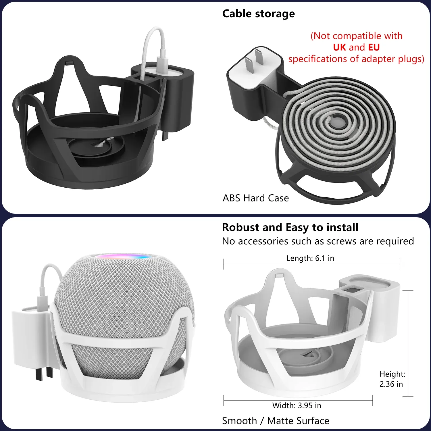 Space-Saving Socket Wall Mount for Apple HomePod mini - Black ABS