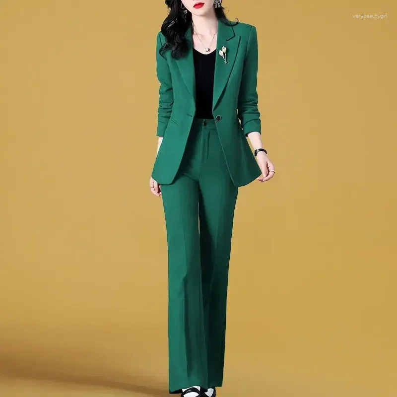 Calças de duas peças femininas Blazer preto e Office 2 Pant Set Green Business Troushers Suits Sets Professional Pieces para Woman XXL