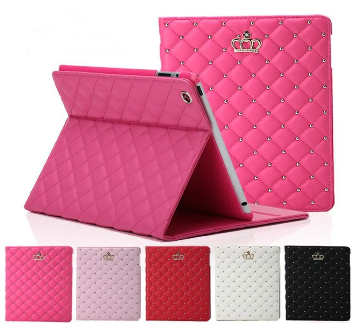 Luxo Rhinestone Crown PU Couro Caso dobrável de couro para iPad 2 3 4 5 6 iPad mini 4 com dormência à prova de choque de stand3485158