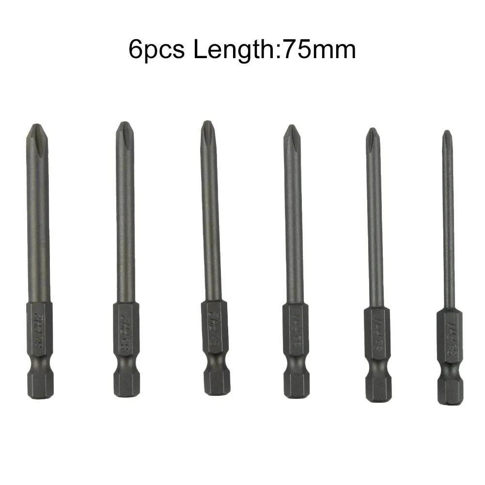 6Pcs Magnetic Screwdriver Bits Set 50/75/100mm Long Shank Screw Driver Cross Head 1/4inch Electric Drill Bit