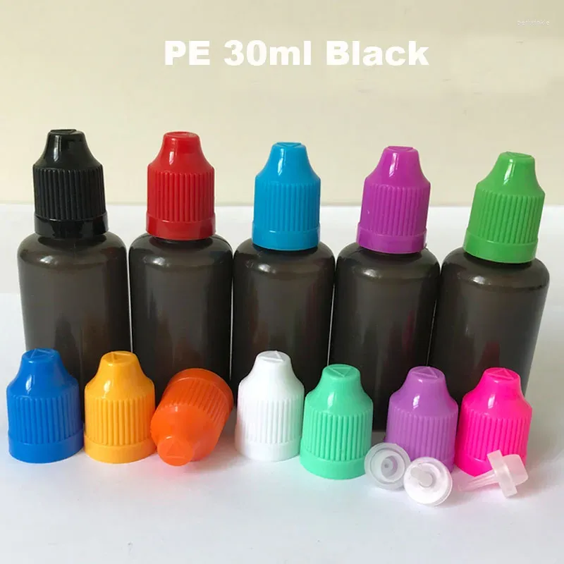 Бутылки для хранения дизайн PE 30 мл черно -белого пустого сока пластиковая капельница с детской крышкой длинные тонкие кончики