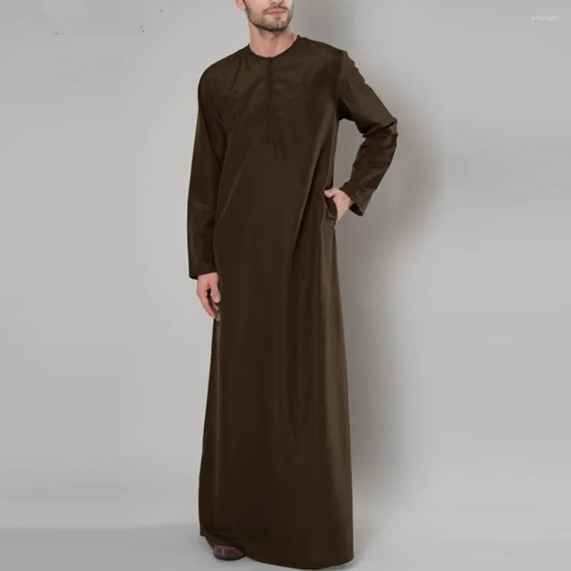 Ropa étnica camisa larga masculina musulmana sólido personalizado árabe thobe cómoda marca de manga de algodón