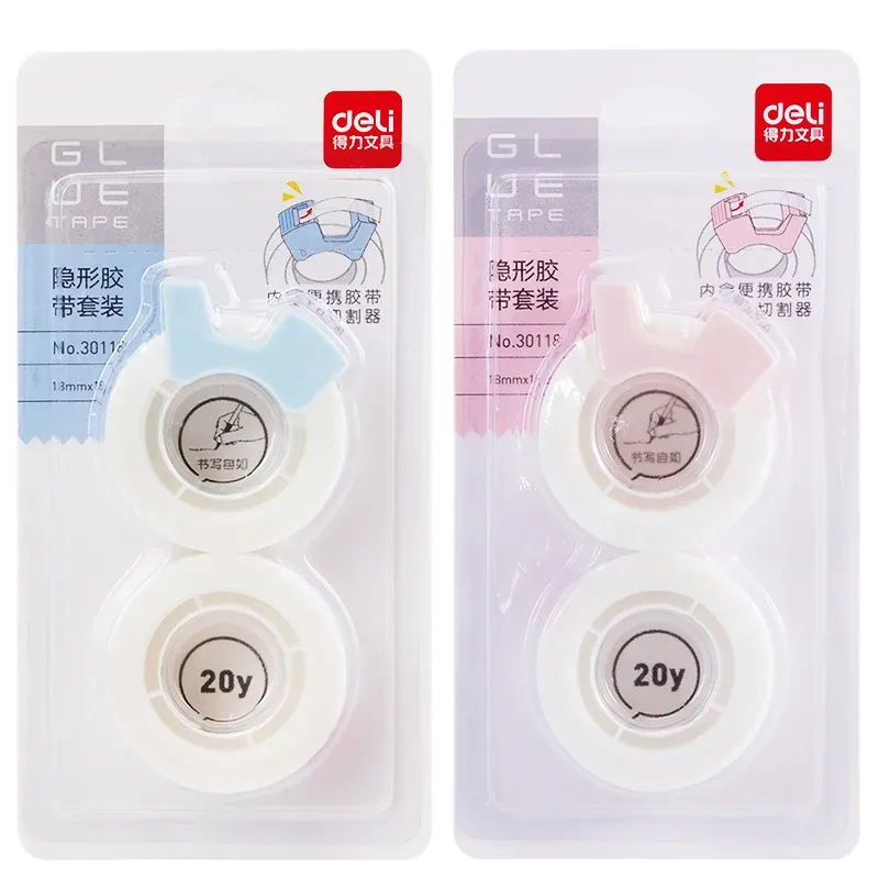 Deli 2 st/set Invisible Tape med 1 Cutter Random Color 30118 30112