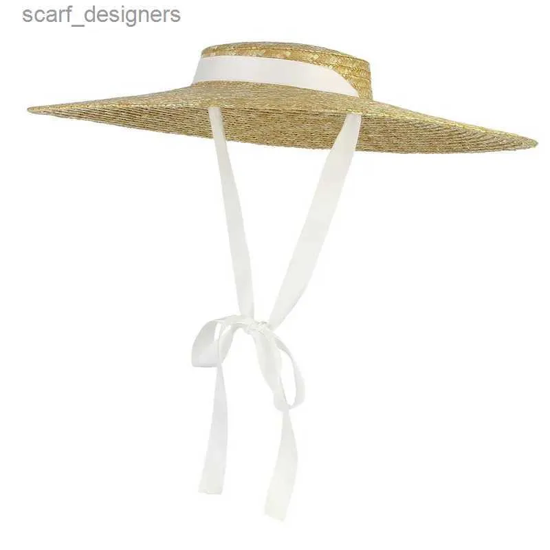 ワイドブリム帽子バケツハット2022レディースサマーハット新しい大きなブリムストローハット夏の夏帽子のためのビーチキャップフラットトップサンハット女性Y240409