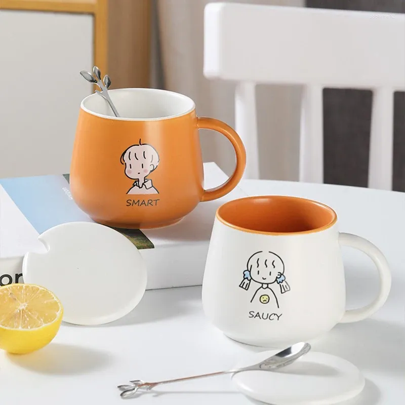 Tasses 350 ml de dessin animé crémy tasse en céramique avec cuillère mignon motif tasse de café petit déjeuner lait jus de thé à thé.