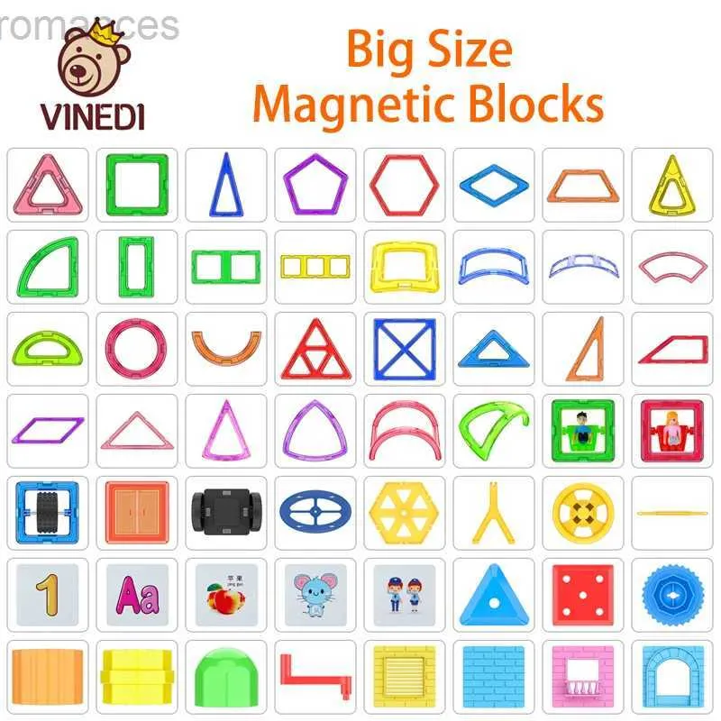 Magnets Magnetic Toys VINEDI Big Size Magnetic Designer Construction Set Model Building Toy Magnets Magnetic Blocks Educational Toys For Children 240409