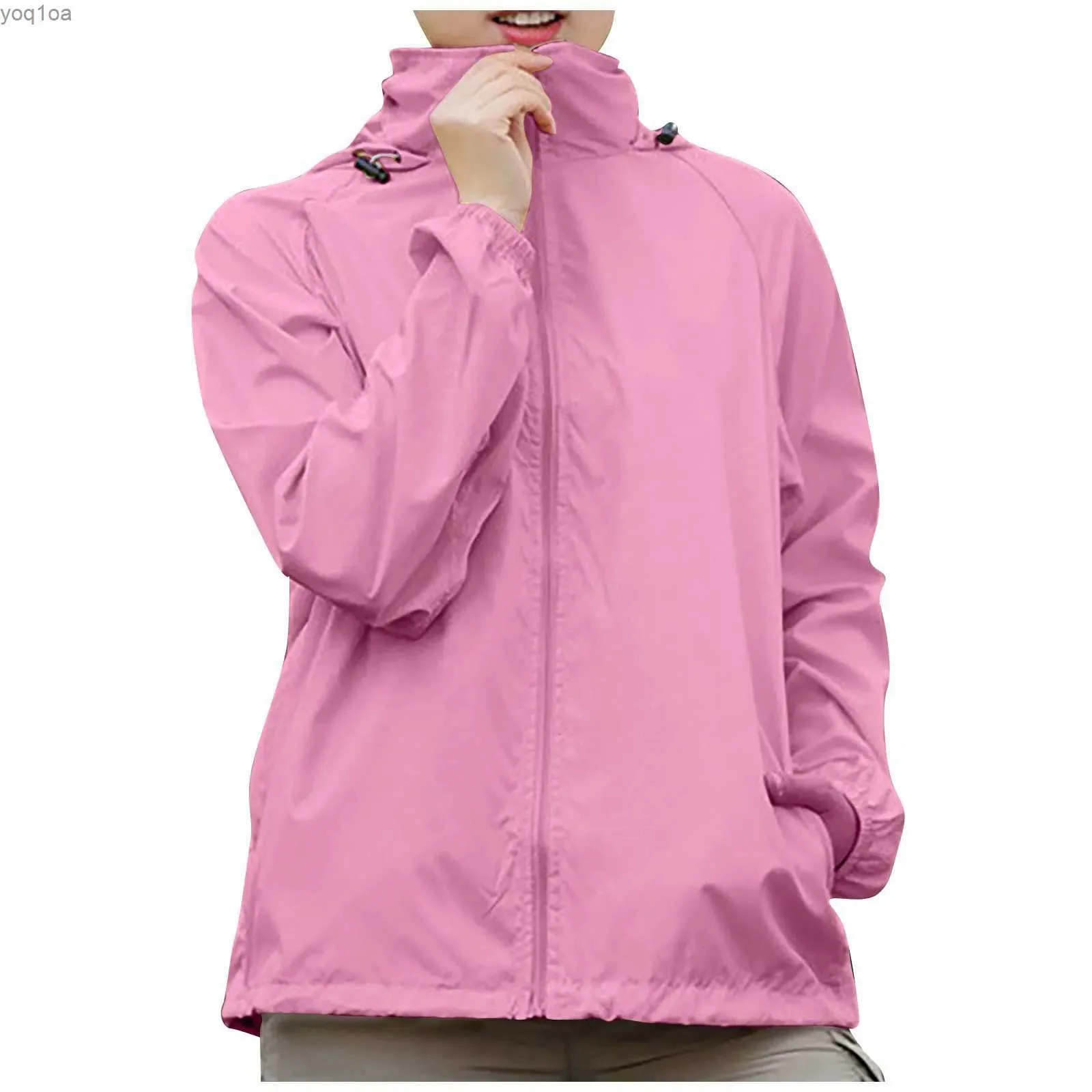 レディースジャケットレディースレディースレディースソリッドカラーフード付き長袖ジャケット風の防風とサンプルーフジャケットアウトドアスポーツジャケット2404