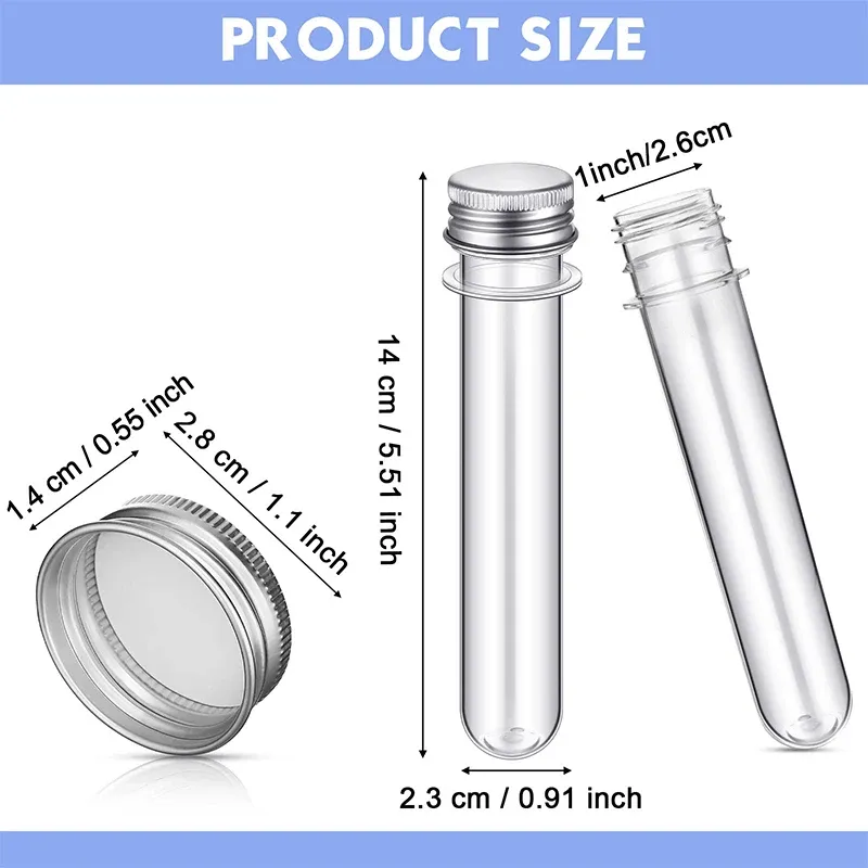 20-Pack Plastic PP Test Tube Screw Caps - Small Screw Top Tubes For Lab, Crafts, Storage