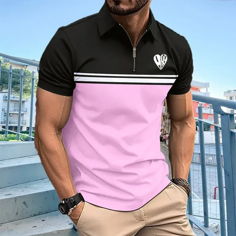 T-shirt de plage d'été masculin, polo décontracté imprimé à rayures, nouvelle mode