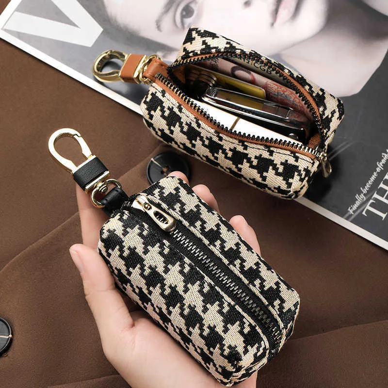 Qianniao Grid Key Bag High end Womens Style Simple and Large Capacity Waist Hang Multi functional Zipper Change Bag Card Bag Card Cover