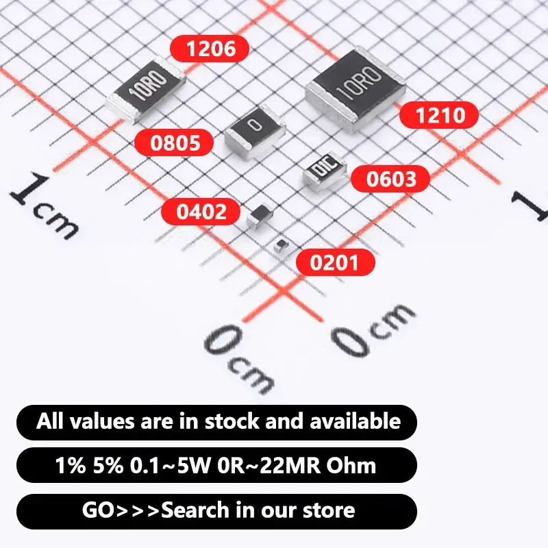 100pcs 1% 1206 Resistenza SMD 0R ~ 10m 1/4W OHM 10R 1K 1M 100R 10K 100k 4,7K 120K 2K 1R 22R 20R 0.1R 300R 180R 20K 200K 33R 2R