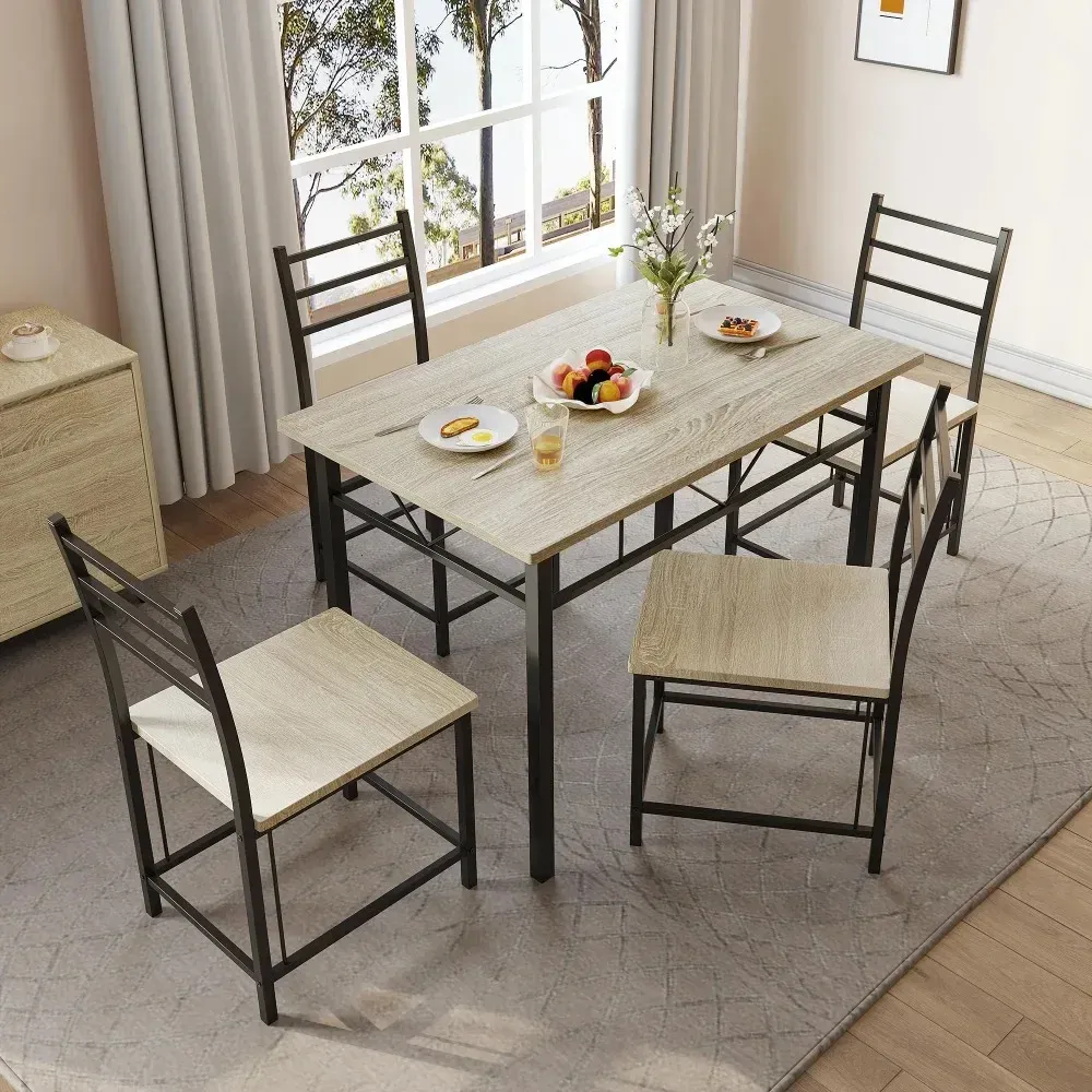Ensemble de table et de chaises, ensemble de restauration de 5 pièces, table à manger en métal en bois 42 "et 4 chaises, table de meubles et chaise de chaise