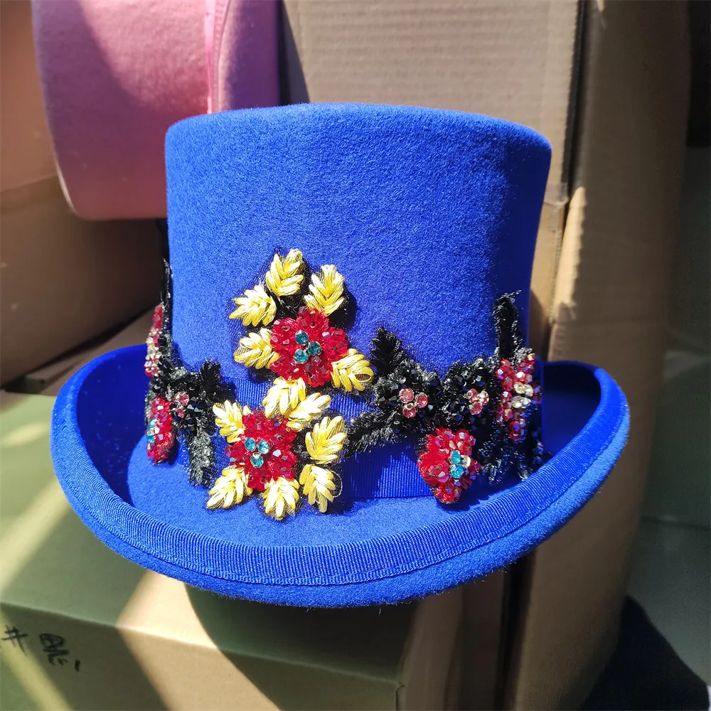 Blue felt top hat sale