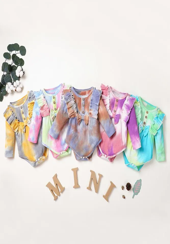 Baby Tie Dye Romper Newborn Infant Long Sleeve Bow Jumpsuits Fall Bodysuit Fashion Boutique Kids Climbing Clothes M29361014432