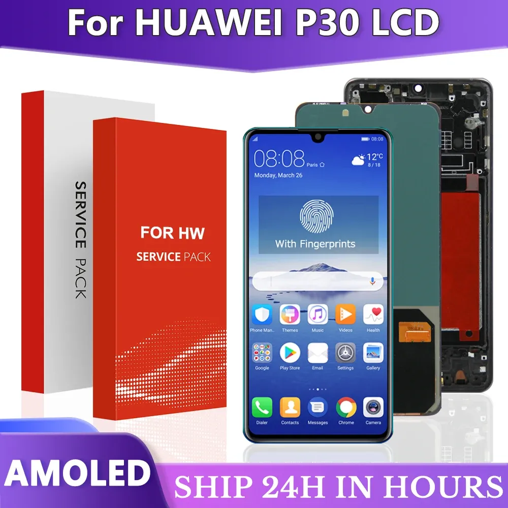 Huawei P30 LCD ELE-L29 ELE-L09 ELE-L04ディスプレイ +タッチスクリーンデジタイザーアセンブリの指紋付きOLED P30スクリーンパネル