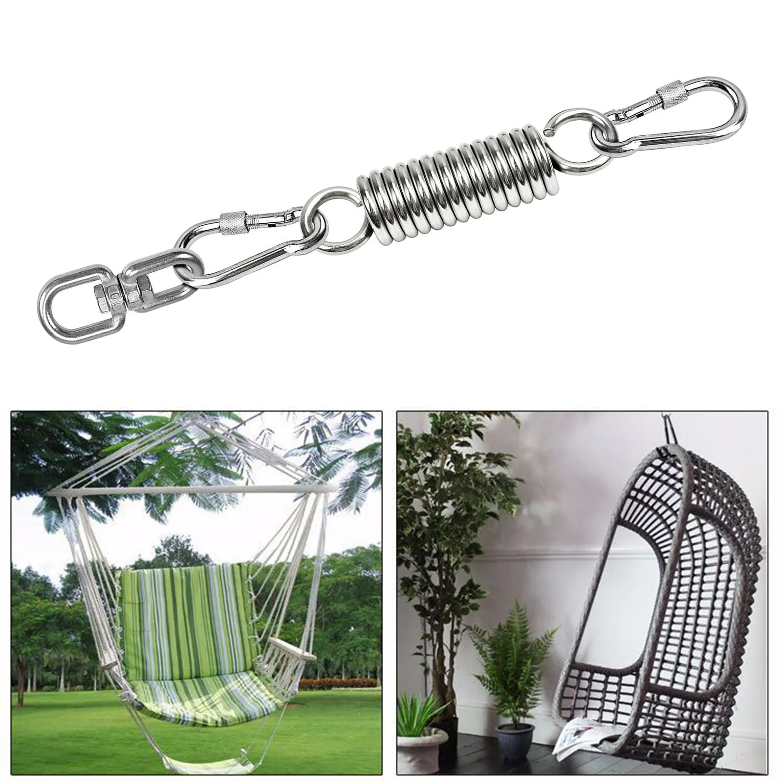 Swing with Carabiner Hooks, Spring, Load Capacity Up to 250kg for Hammock, Hanging Chairs,