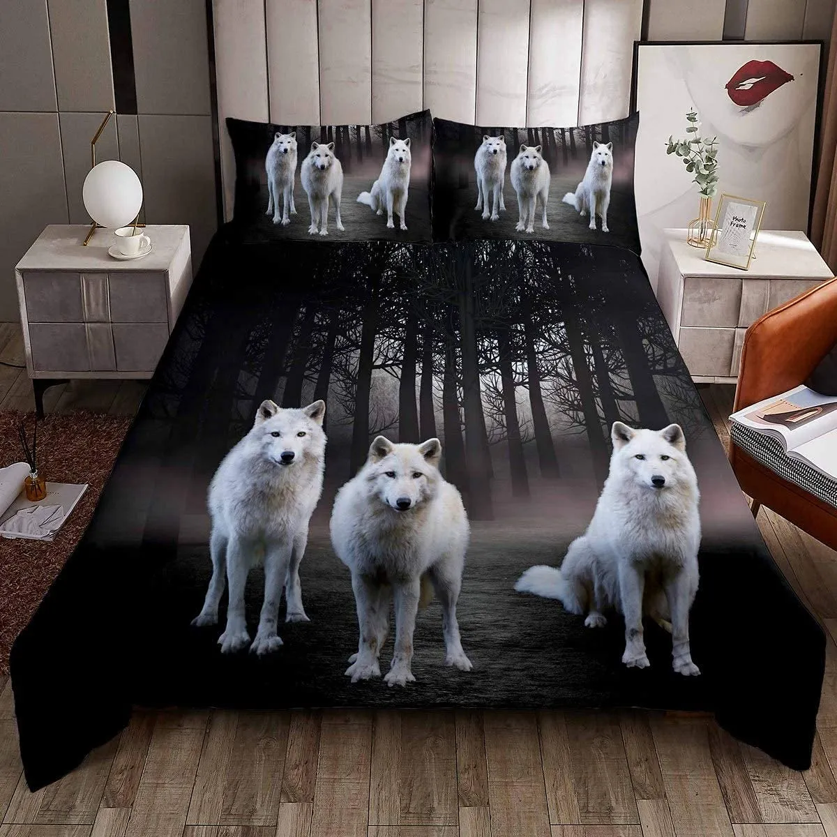 Copertura del piumone lupo Safari Animali per la famiglia Wolf Copertura stampata Foresta di boschi per decorazioni per la camera da letto Regalo per uomini da donna per bambini