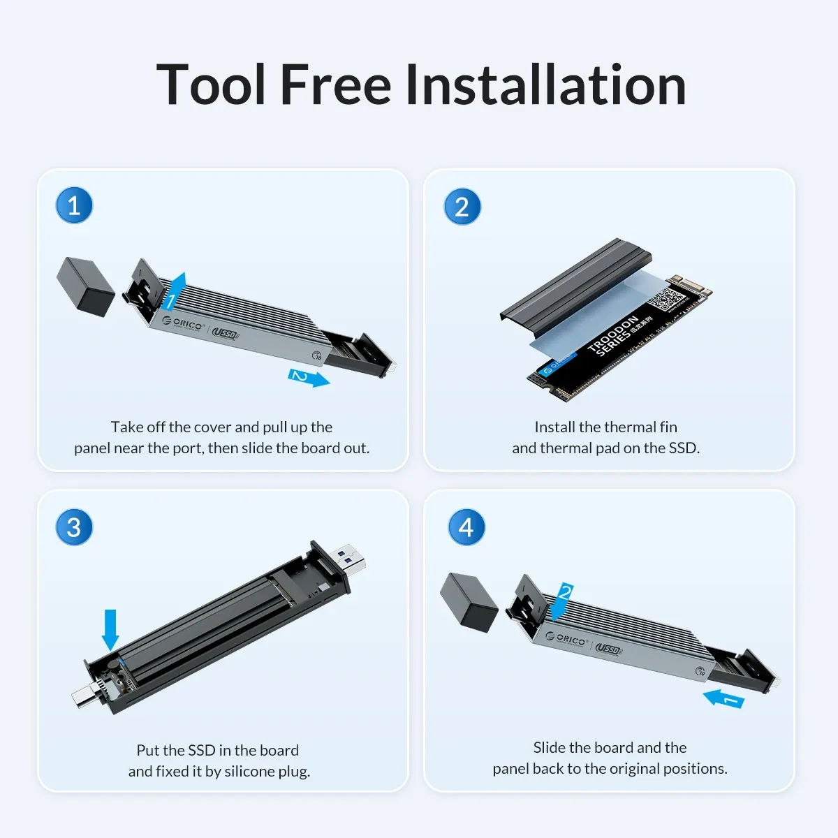 ORICO 2 in 1 USB A Type-C Dual Interface M.2 SSD Case Support M2 NVMe M Key SATA NGFF M&B Key SSD Hard Disk with Cooling Vest