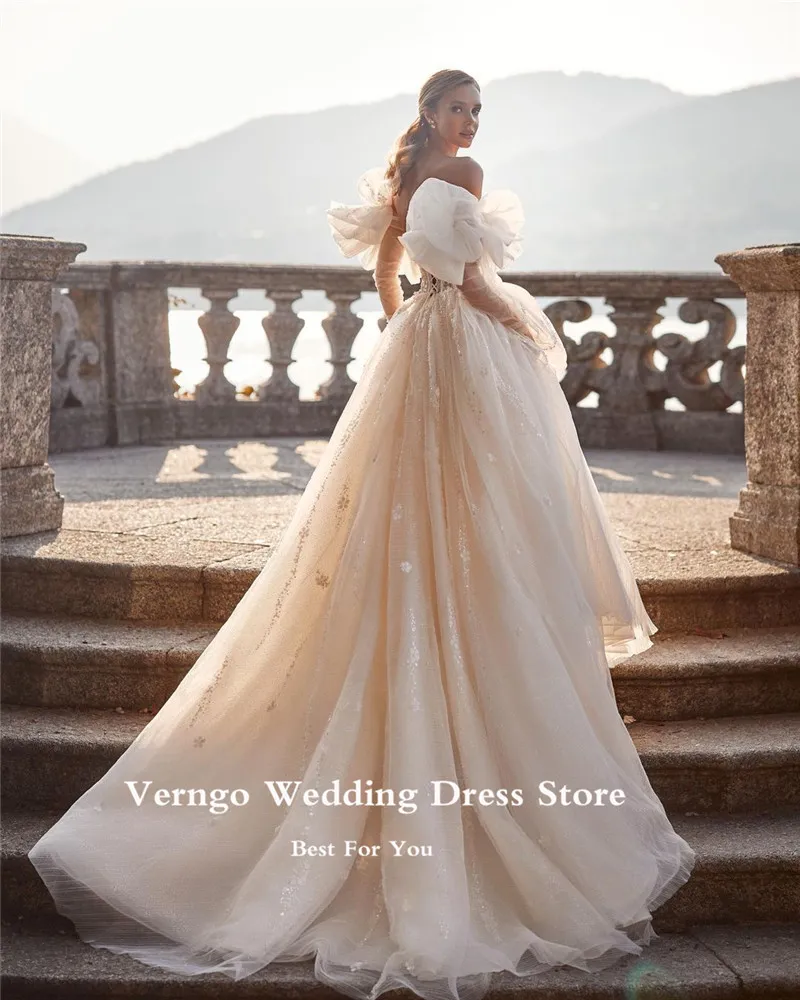 Glitter A-Line wedding attendee dress with Removable Puff Glitter A-Line wedding attendee dress with Removable Puff