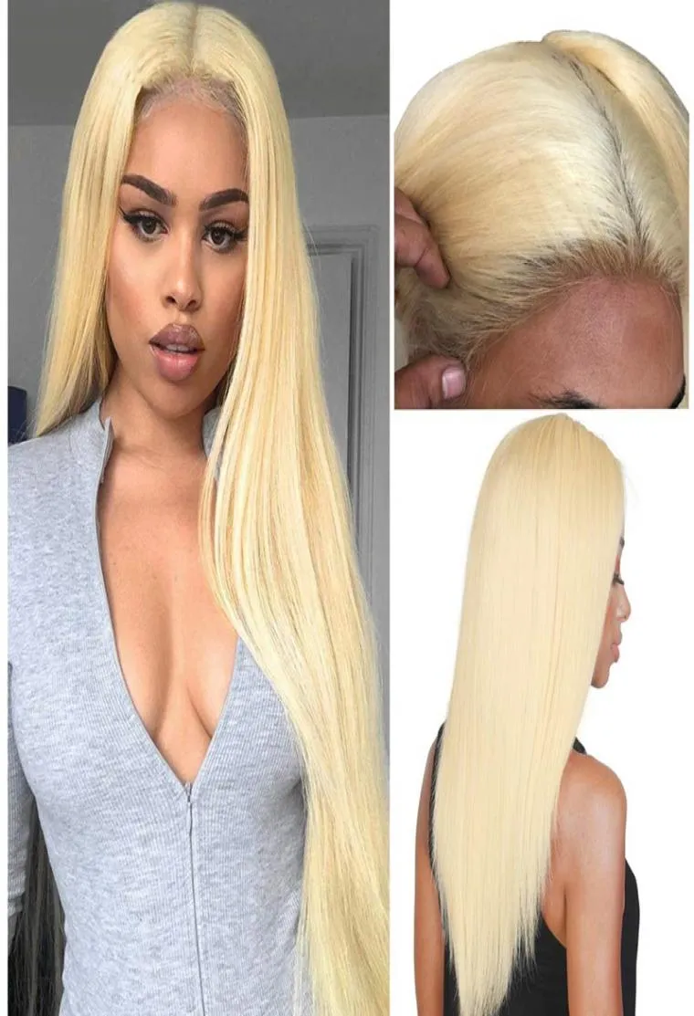 613 Leichte blonde Haare weiche Keine Spitze synthetische Perücken langer seidiger hitzebeständiges Haar vorgepflücktes Baby Haare Frauen2462178