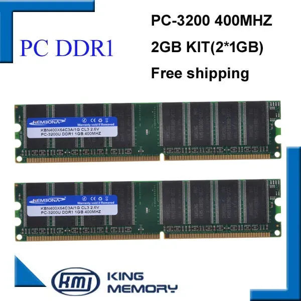 RAMs KEMBONA Free shipipng Desktop ddr1 400Mhz 2GB(kit of 2x1gb ddr1)PC3200 400X64C3A/1G ram low density for All Motherboard Desktop